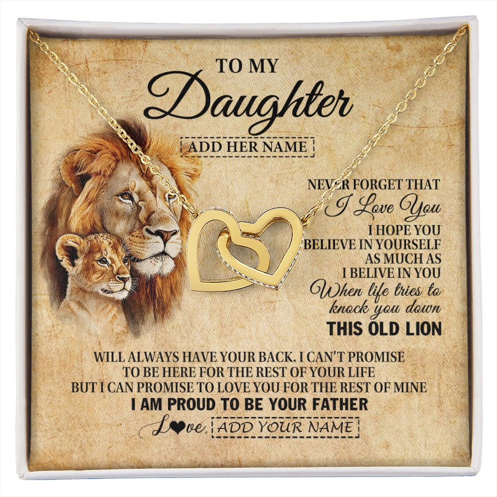 Interlocking Hearts Necklace 18K Yellow Gold Finish | 1 | Personalized To My Daughter Gifts From Dad Father Lion Necklace I Love You Daughter Birthday Gifts From Dad Graduation Christmas Custom Gift Box Message Card | siriusteestore.myshopify