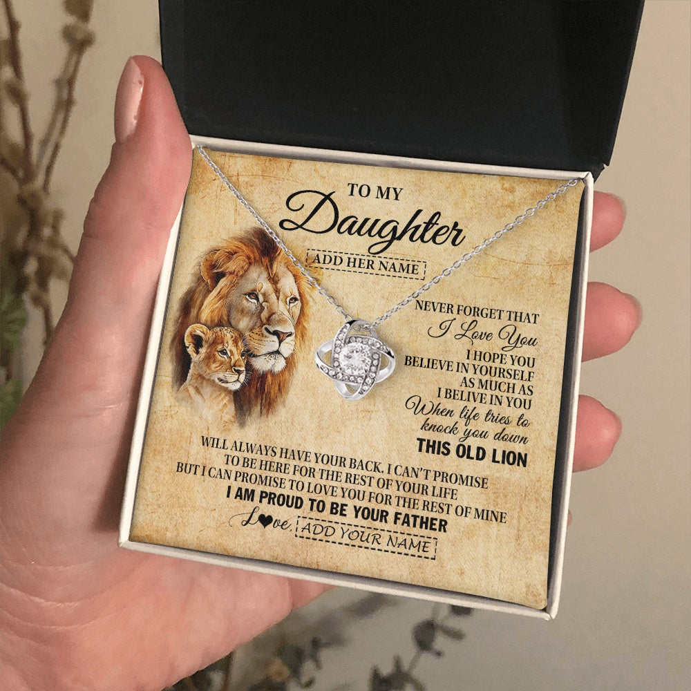 Love Knot Necklace 14K White Gold Finish | 2 | Personalized To My Daughter Gifts From Dad Father Lion Necklace I Love You Daughter Birthday Gifts From Dad Graduation Christmas Custom Gift Box Message Card | siriusteestore.myshopify
