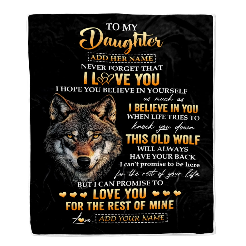 Personalized To My Daughter Gifts From Dad Father Mom Mother Blanket Old Wolf Love You Daughter Birthday Gifts Graduation Christmas Customized Fleece Blanket | siriusteestore