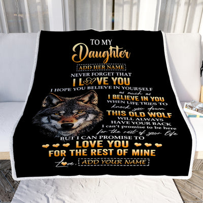 Personalized To My Daughter Gifts From Dad Father Mom Mother Blanket Old Wolf Love You Daughter Birthday Gifts Graduation Christmas Customized Fleece Blanket | siriusteestore