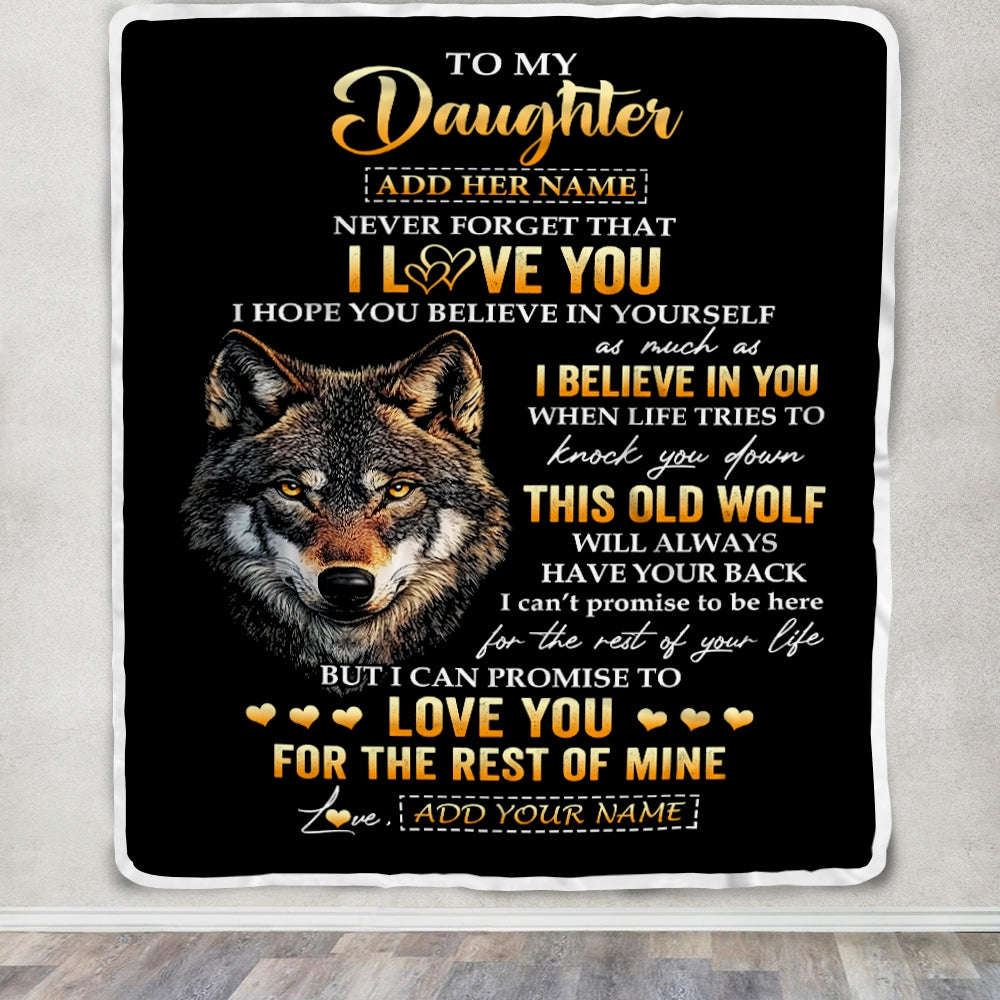 Personalized To My Daughter Gifts From Dad Father Mom Mother Blanket Old Wolf Love You Daughter Birthday Gifts Graduation Christmas Customized Fleece Blanket | siriusteestore