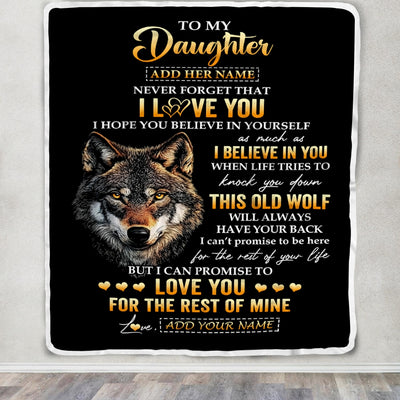 Personalized To My Daughter Gifts From Dad Father Mom Mother Blanket Old Wolf Love You Daughter Birthday Gifts Graduation Christmas Customized Fleece Blanket | siriusteestore