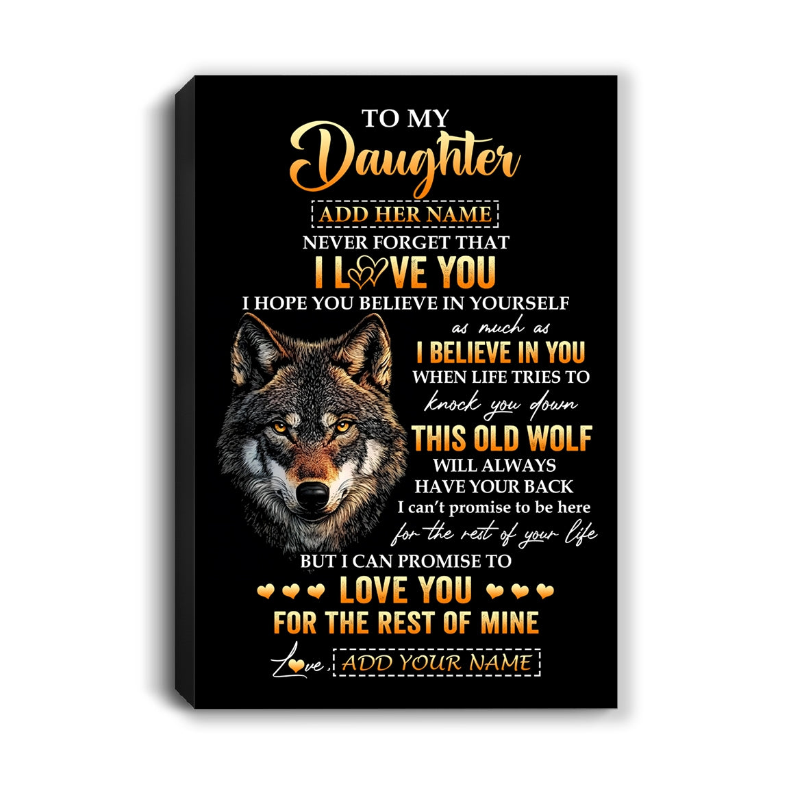 Personalized To My Daughter Gifts From Dad Father Mom Mother Canvas Old Wolf Love You Daughter Birthday Gifts Graduation Christmas Custom Print Framed Canvas | siriusteestore