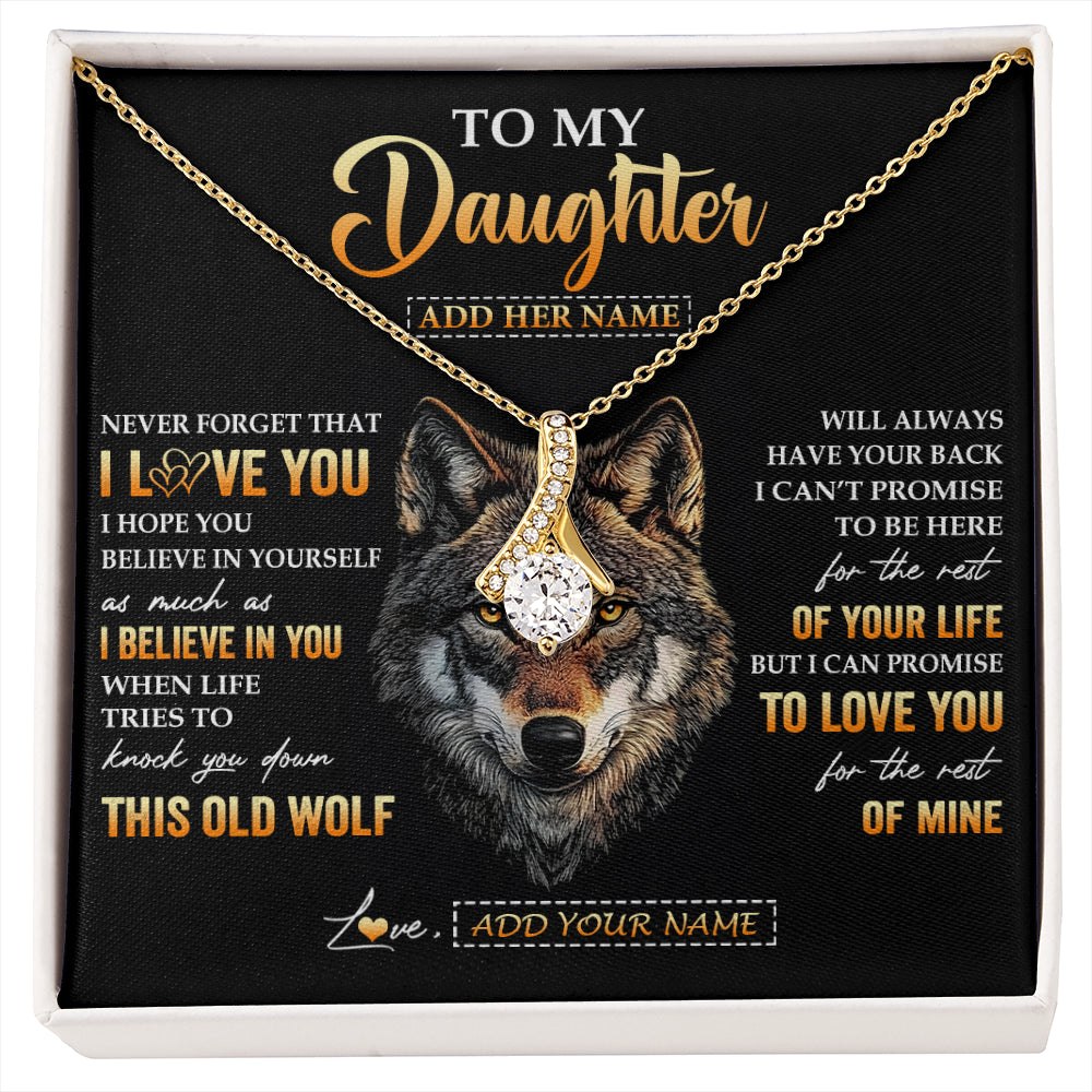 Alluring Beauty Necklace 18K Yellow Gold Finish | 1 | Personalized To My Daughter Gifts From Dad Father Mom Mother Necklace Old Wolf Love You Daughter Birthday Gifts Graduation Christmas Gift Box Message Card | siriusteestore