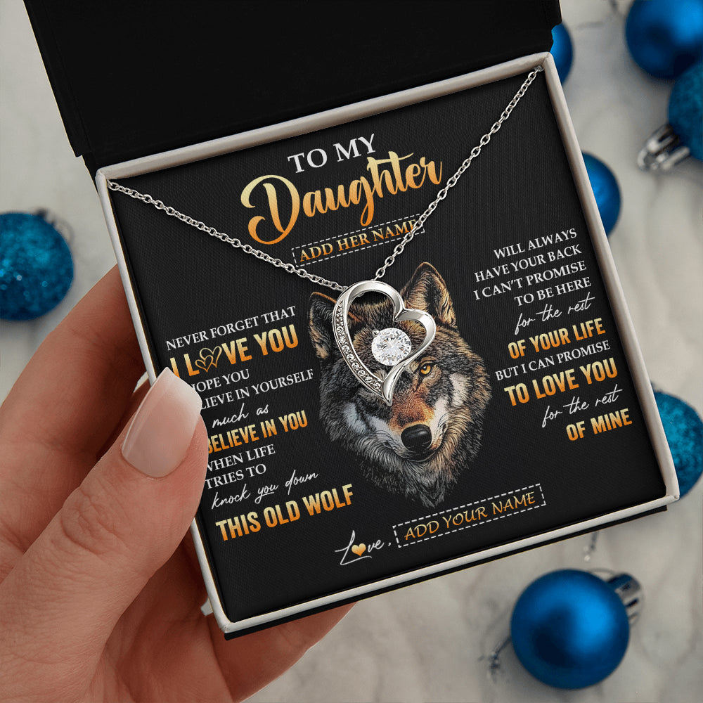 Forever Love Necklace 14K White Gold Finish | 2 | Personalized To My Daughter Gifts From Dad Father Mom Mother Necklace Old Wolf Love You Daughter Birthday Gifts Graduation Christmas Gift Box Message Card | siriusteestore