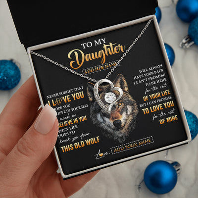 Forever Love Necklace 14K White Gold Finish | 2 | Personalized To My Daughter Gifts From Dad Father Mom Mother Necklace Old Wolf Love You Daughter Birthday Gifts Graduation Christmas Gift Box Message Card | siriusteestore