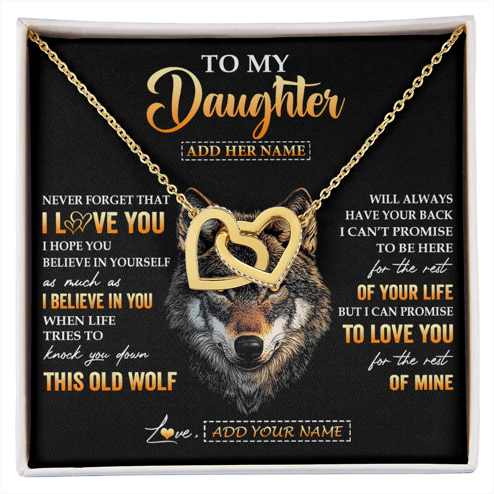 Interlocking Hearts Necklace 18K Yellow Gold Finish | 1 | Personalized To My Daughter Gifts From Dad Father Mom Mother Necklace Old Wolf Love You Daughter Birthday Gifts Graduation Christmas Gift Box Message Card | siriusteestore