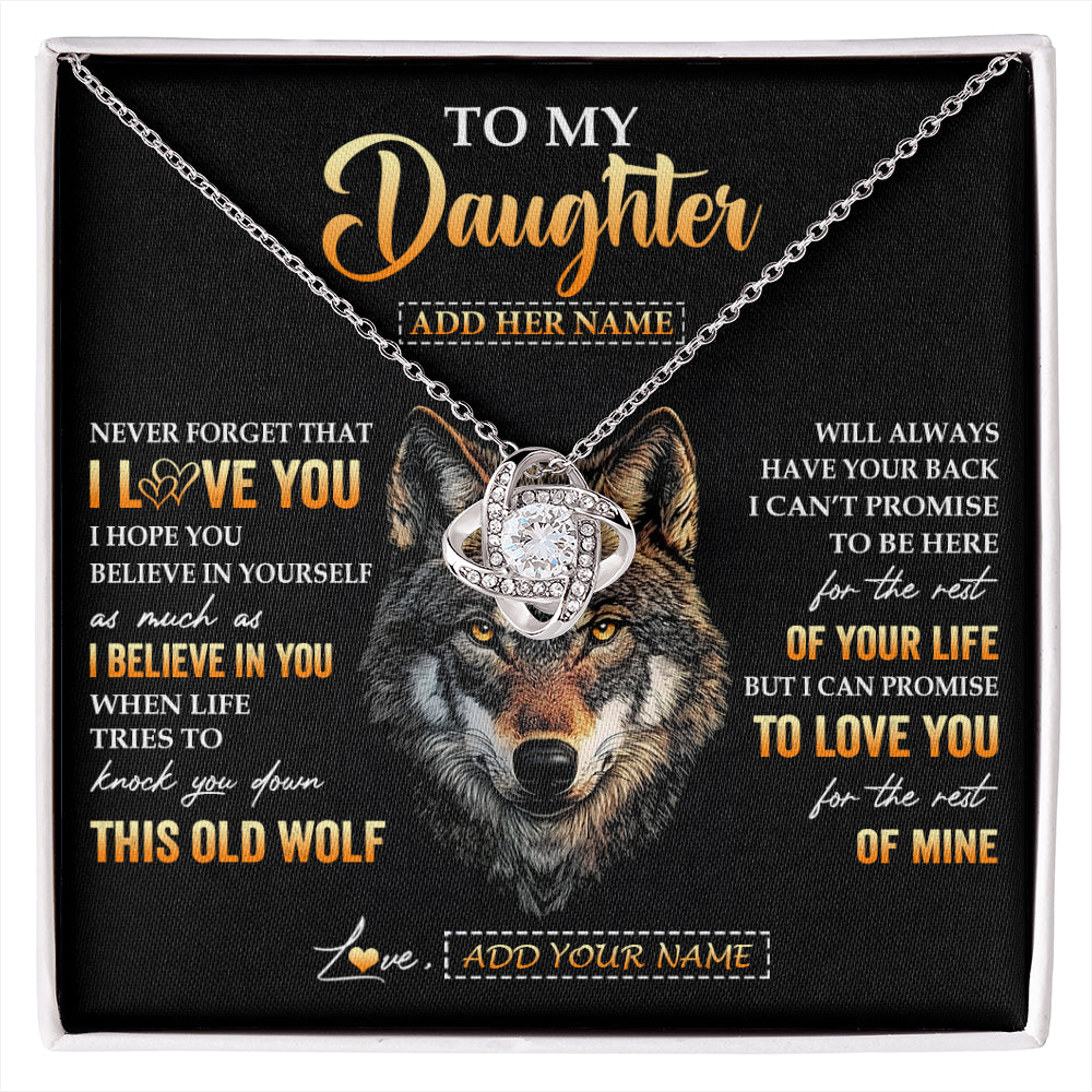 Love Knot Necklace 14K White Gold Finish | 1 | Personalized To My Daughter Gifts From Dad Father Mom Mother Necklace Old Wolf Love You Daughter Birthday Gifts Graduation Christmas Gift Box Message Card | siriusteestore
