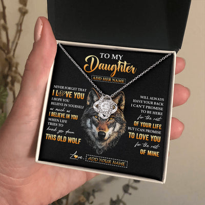 Love Knot Necklace 14K White Gold Finish | 2 | Personalized To My Daughter Gifts From Dad Father Mom Mother Necklace Old Wolf Love You Daughter Birthday Gifts Graduation Christmas Gift Box Message Card | siriusteestore
