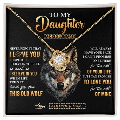 Love Knot Necklace 18K Yellow Gold Finish | 1 | Personalized To My Daughter Gifts From Dad Father Mom Mother Necklace Old Wolf Love You Daughter Birthday Gifts Graduation Christmas Gift Box Message Card | siriusteestore