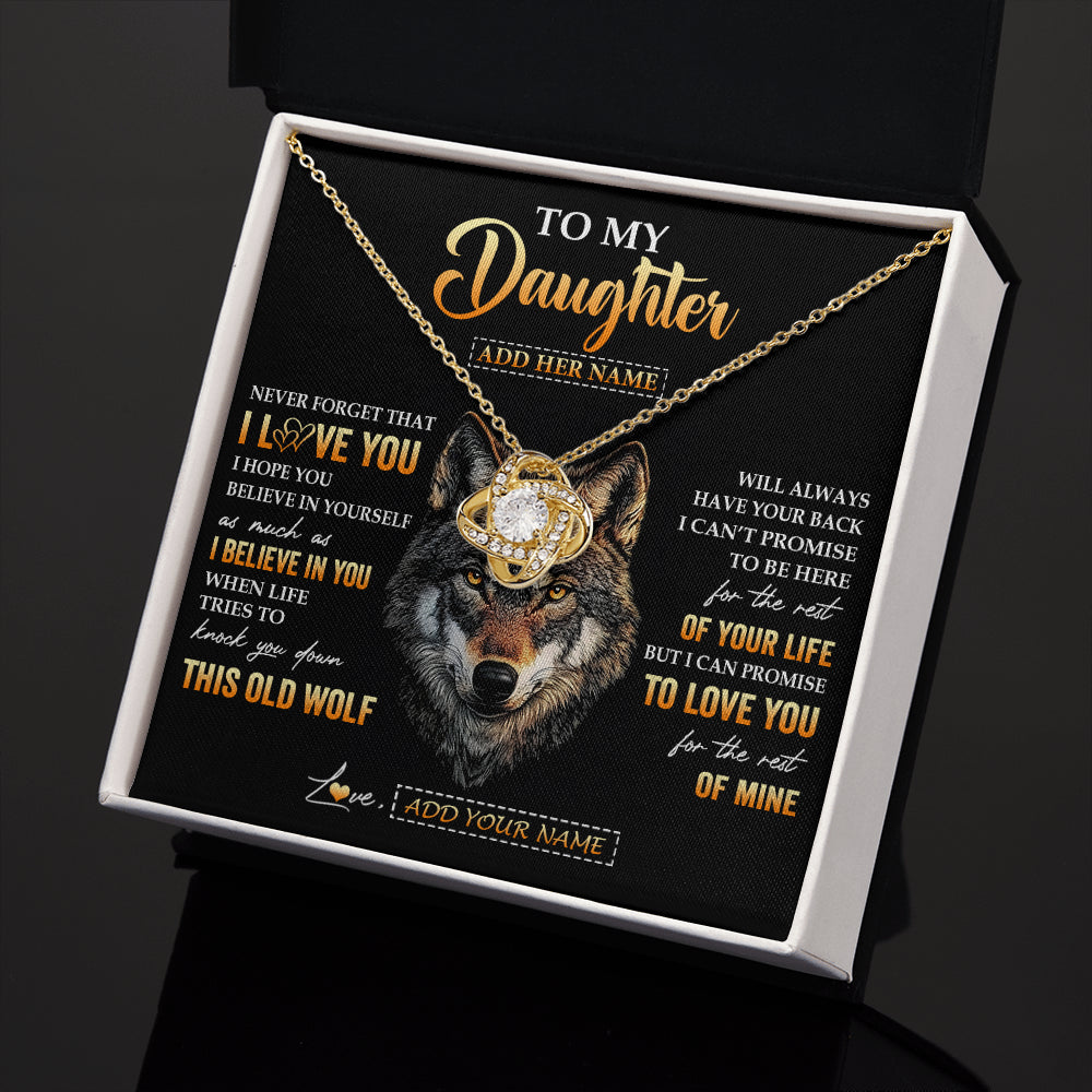 Love Knot Necklace 18K Yellow Gold Finish | 2 | Personalized To My Daughter Gifts From Dad Father Mom Mother Necklace Old Wolf Love You Daughter Birthday Gifts Graduation Christmas Gift Box Message Card | siriusteestore