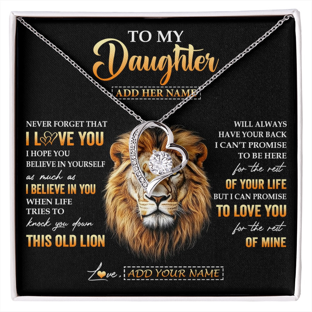 Forever Love Necklace 14K White Gold Finish | 1 | Personalized To My Daughter Gifts From Dad Father Necklace Old Lion Love You Daughter Birthday Gifts Graduation Christmas Customized Gift Box Message Card | siriusteestore.myshopify