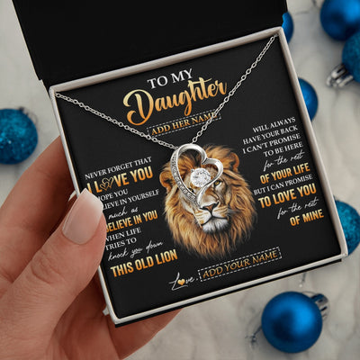 Forever Love Necklace 14K White Gold Finish | 2 | Personalized To My Daughter Gifts From Dad Father Necklace Old Lion Love You Daughter Birthday Gifts Graduation Christmas Customized Gift Box Message Card | siriusteestore.myshopify