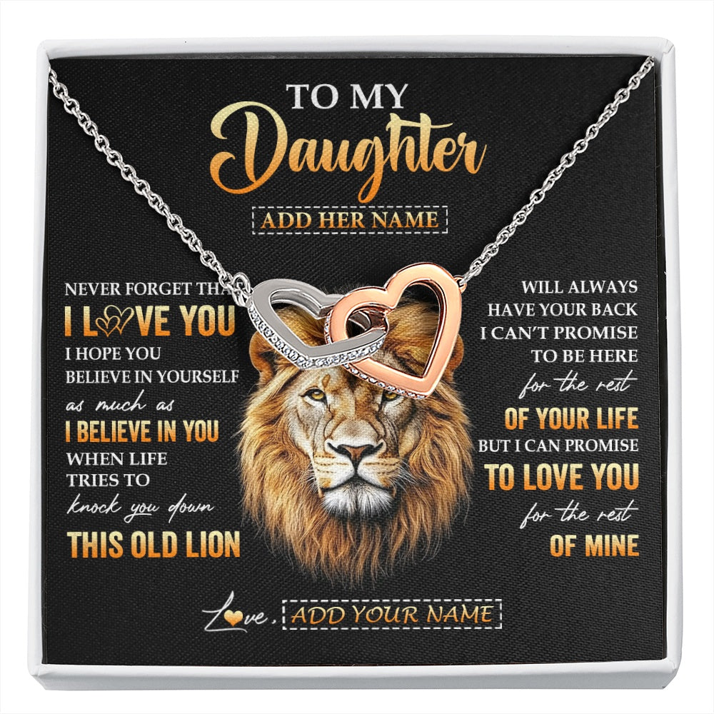Interlocking Hearts Necklace Stainless Steel & Rose Gold Finish | 1 | Personalized To My Daughter Gifts From Dad Father Necklace Old Lion Love You Daughter Birthday Gifts Graduation Christmas Customized Gift Box Message Card | siriusteestore.myshopify