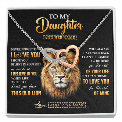 Interlocking Hearts Necklace Stainless Steel & Rose Gold Finish | 1 | Personalized To My Daughter Gifts From Dad Father Necklace Old Lion Love You Daughter Birthday Gifts Graduation Christmas Customized Gift Box Message Card | siriusteestore.myshopify