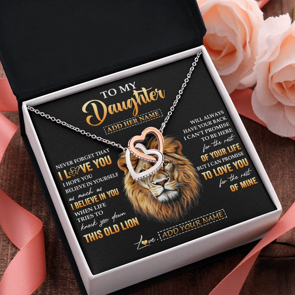 Interlocking Hearts Necklace Stainless Steel & Rose Gold Finish | 2 | Personalized To My Daughter Gifts From Dad Father Necklace Old Lion Love You Daughter Birthday Gifts Graduation Christmas Customized Gift Box Message Card | siriusteestore.myshopify