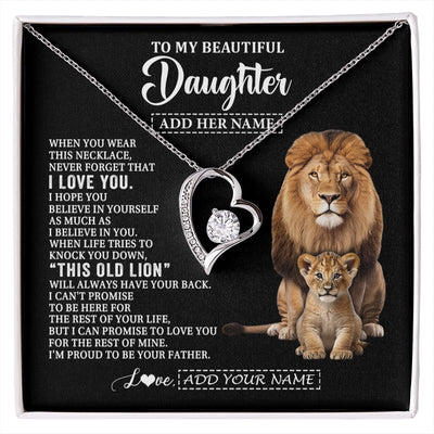 Forever Love Necklace 14K White Gold Finish | 1 | Personalized To My Daughter Gifts From Dad Father Necklace This Old Lion Love You Daughter Birthday Gifts Graduation Christmas Jewelry Gift Box Message Card | https://siriusteestore.