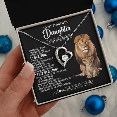 Forever Love Necklace 14K White Gold Finish | 2 | Personalized To My Daughter Gifts From Dad Father Necklace This Old Lion Love You Daughter Birthday Gifts Graduation Christmas Jewelry Gift Box Message Card | https://siriusteestore.