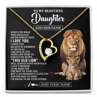 Forever Love Necklace 18K Yellow Gold Finish | 1 | Personalized To My Daughter Gifts From Dad Father Necklace This Old Lion Love You Daughter Birthday Gifts Graduation Christmas Jewelry Gift Box Message Card | https://siriusteestore.