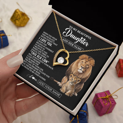 Forever Love Necklace 18K Yellow Gold Finish | 2 | Personalized To My Daughter Gifts From Dad Father Necklace This Old Lion Love You Daughter Birthday Gifts Graduation Christmas Jewelry Gift Box Message Card | https://siriusteestore.