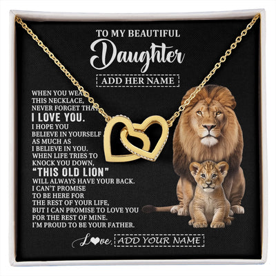 Interlocking Hearts Necklace 18K Yellow Gold Finish | 1 | Personalized To My Daughter Gifts From Dad Father Necklace This Old Lion Love You Daughter Birthday Gifts Graduation Christmas Jewelry Gift Box Message Card | https://siriusteestore.