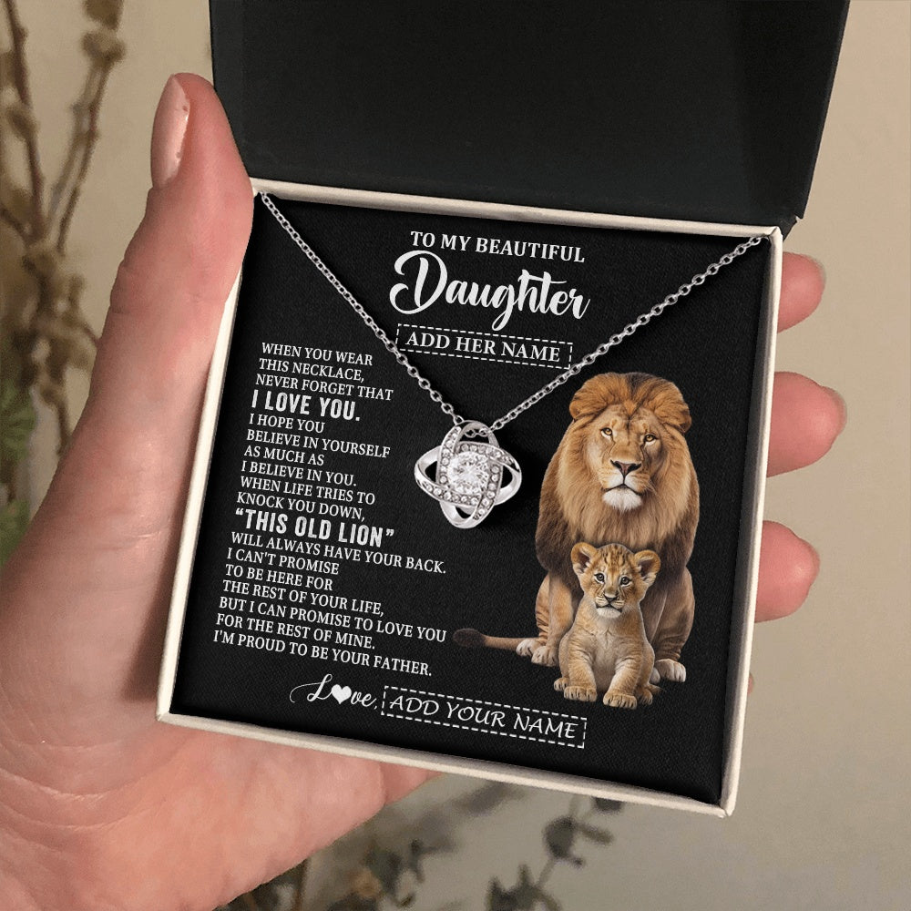 Love Knot Necklace 14K White Gold Finish | 2 | Personalized To My Daughter Gifts From Dad Father Necklace This Old Lion Love You Daughter Birthday Gifts Graduation Christmas Jewelry Gift Box Message Card | https://siriusteestore.