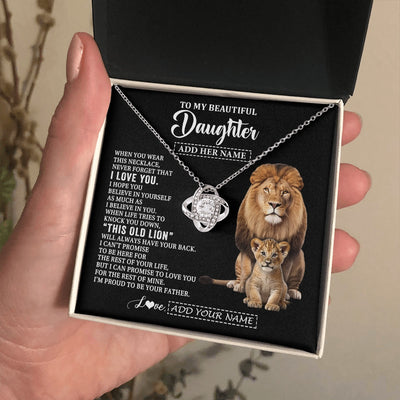 Love Knot Necklace 14K White Gold Finish | 2 | Personalized To My Daughter Gifts From Dad Father Necklace This Old Lion Love You Daughter Birthday Gifts Graduation Christmas Jewelry Gift Box Message Card | https://siriusteestore.