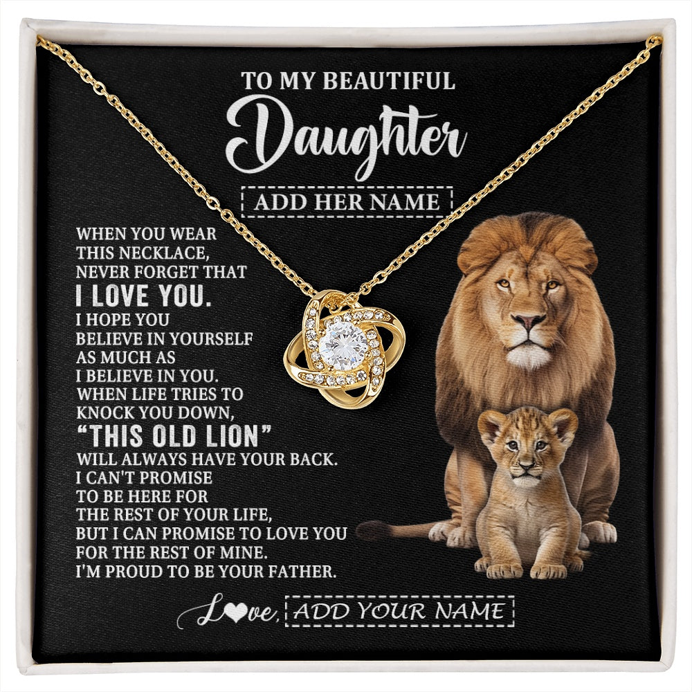 Love Knot Necklace 18K Yellow Gold Finish | 1 | Personalized To My Daughter Gifts From Dad Father Necklace This Old Lion Love You Daughter Birthday Gifts Graduation Christmas Jewelry Gift Box Message Card | https://siriusteestore.