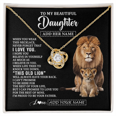Love Knot Necklace 18K Yellow Gold Finish | 1 | Personalized To My Daughter Gifts From Dad Father Necklace This Old Lion Love You Daughter Birthday Gifts Graduation Christmas Jewelry Gift Box Message Card | https://siriusteestore.