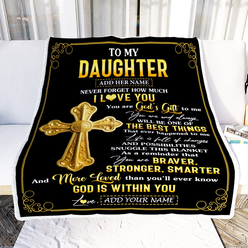 Personalized To My Daughter Gifts From Dad Mom Blanket Christian God Is With You Gifts For Daughter Birthday Present Graduation Christmas Custom Fleece Blanket | siriusteestore