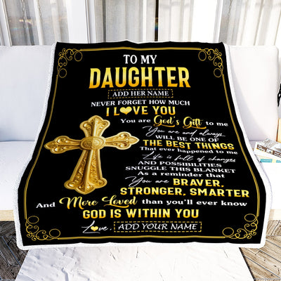 Personalized To My Daughter Gifts From Dad Mom Blanket Christian God Is With You Gifts For Daughter Birthday Present Graduation Christmas Custom Fleece Blanket | siriusteestore