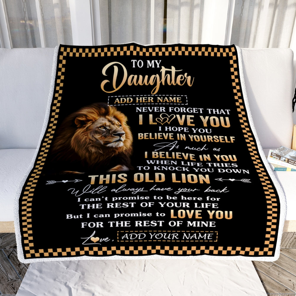 Personalized To My Daughter Gifts From Dad Mom Mother Father Blanket Old Lion Love You Daughter Birthday Gifts Graduation Christmas Customized Fleece Blanket | siriusteestore