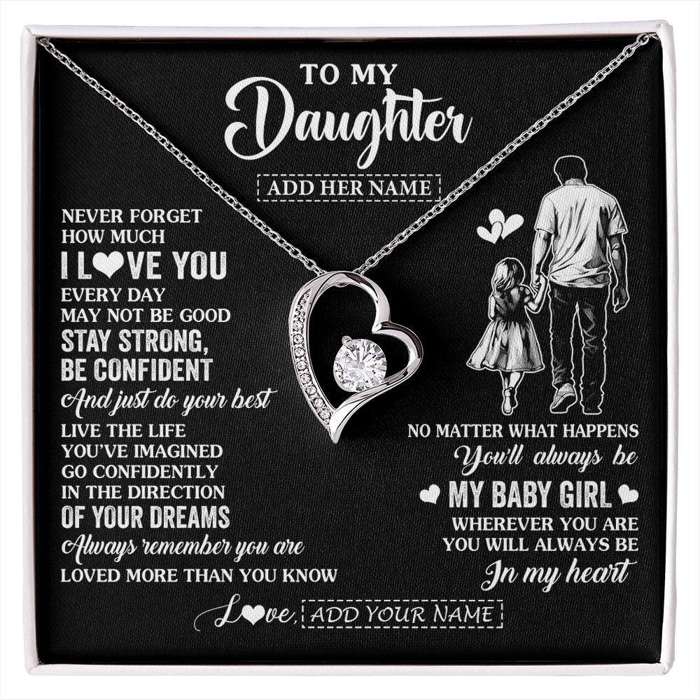 Forever Love Necklace 14K White Gold Finish | 1 | Personalized To My Daughter Gifts From Dad Necklace Never Forget How Much I Love You Daughter Birthday Graduation Christmas Custom Gift Box Message Card | https://siriusteestore.