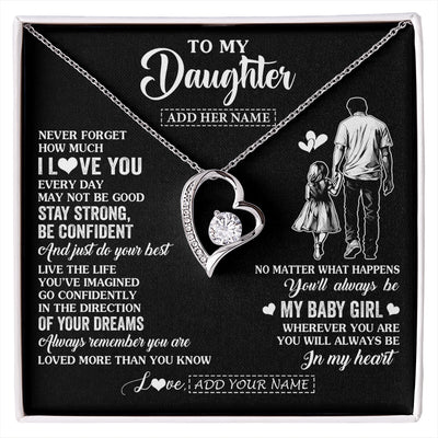Forever Love Necklace 14K White Gold Finish | 1 | Personalized To My Daughter Gifts From Dad Necklace Never Forget How Much I Love You Daughter Birthday Graduation Christmas Custom Gift Box Message Card | https://siriusteestore.