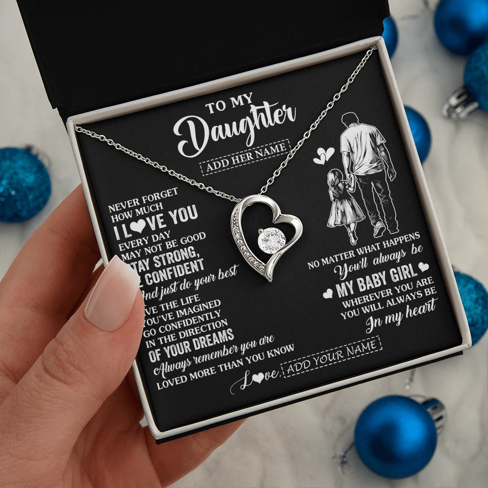 Forever Love Necklace 14K White Gold Finish | 2 | Personalized To My Daughter Gifts From Dad Necklace Never Forget How Much I Love You Daughter Birthday Graduation Christmas Custom Gift Box Message Card | https://siriusteestore.