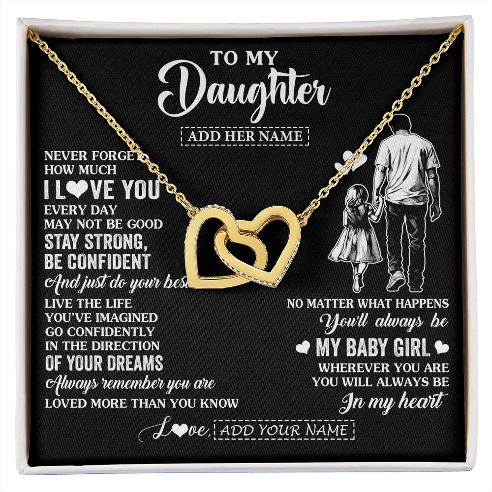 Interlocking Hearts Necklace 18K Yellow Gold Finish | 1 | Personalized To My Daughter Gifts From Dad Necklace Never Forget How Much I Love You Daughter Birthday Graduation Christmas Custom Gift Box Message Card | https://siriusteestore.