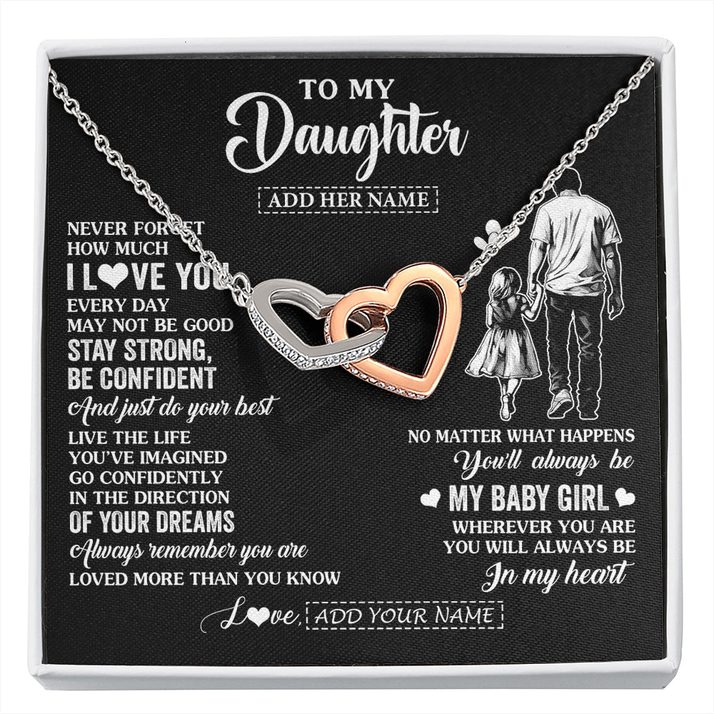 Interlocking Hearts Necklace Stainless Steel & Rose Gold Finish | 1 | Personalized To My Daughter Gifts From Dad Necklace Never Forget How Much I Love You Daughter Birthday Graduation Christmas Custom Gift Box Message Card | https://siriusteestore.