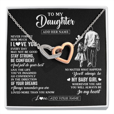 Interlocking Hearts Necklace Stainless Steel & Rose Gold Finish | 1 | Personalized To My Daughter Gifts From Dad Necklace Never Forget How Much I Love You Daughter Birthday Graduation Christmas Custom Gift Box Message Card | https://siriusteestore.