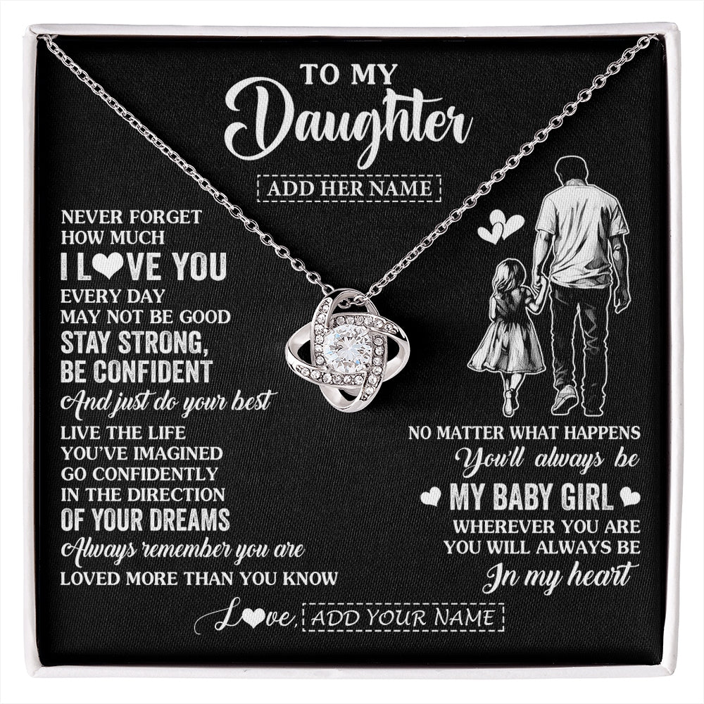 Love Knot Necklace 14K White Gold Finish | 1 | Personalized To My Daughter Gifts From Dad Necklace Never Forget How Much I Love You Daughter Birthday Graduation Christmas Custom Gift Box Message Card | https://siriusteestore.