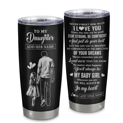 Personalized To My Daughter Gifts From Dad Tumbler Never Forget How Much I Love You Daughter Birthday Graduation Christmas Gift Custom Stainless Steel Travel Mug | siriusteestore