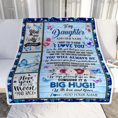 Personalized To My Daughter Gifts From Mom Blanket Butterfly You Are My Sunshine Love You To The Moon Custom Daughter Birthday Gifts Christmas Fleece Blanket | siriusteestore