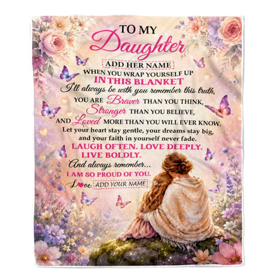 Personalized To My Daughter Gifts From Mom Blanket Inspirational Message Purple Butterfly Birthday Gifts For Girl Daughter Graduation Christmas Fleece Blanket | siriusteestore