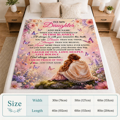 Personalized To My Daughter Gifts From Mom Blanket Inspirational Message Purple Butterfly Birthday Gifts For Girl Daughter Graduation Christmas Fleece Blanket | siriusteestore