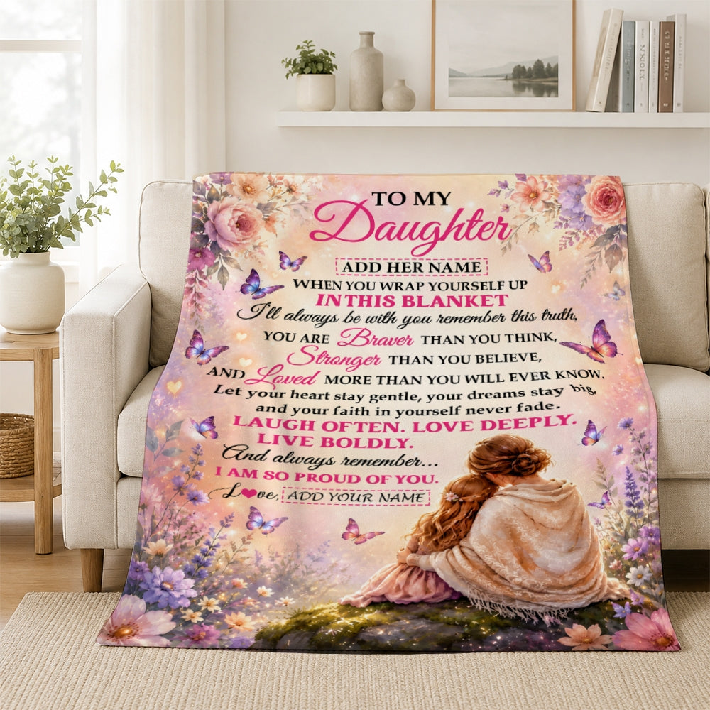Personalized To My Daughter Gifts From Mom Blanket Inspirational Message Purple Butterfly Birthday Gifts For Girl Daughter Graduation Christmas Fleece Blanket | siriusteestore