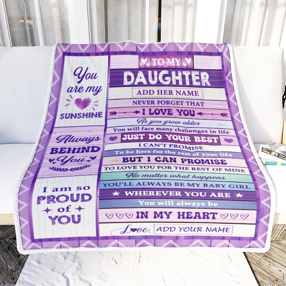 Personalized To My Daughter Gifts From Mom Blanket Purple Wood Sunshine In My Heart Custom Gift For Daughter Birthday Graduation Christmas Fleece Blanket | siriusteestore