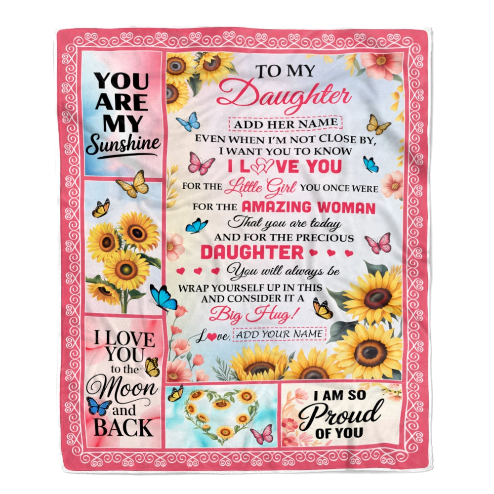 Personalized To My Daughter Gifts From Mom Blanket Sunflower Butterfly Amazing Daughter Birthday Gift Wedding Graduation Christmas Custom Fleece Blanket | siriusteestore