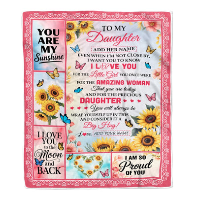 Personalized To My Daughter Gifts From Mom Blanket Sunflower Butterfly Amazing Daughter Birthday Gift Wedding Graduation Christmas Custom Fleece Blanket | siriusteestore