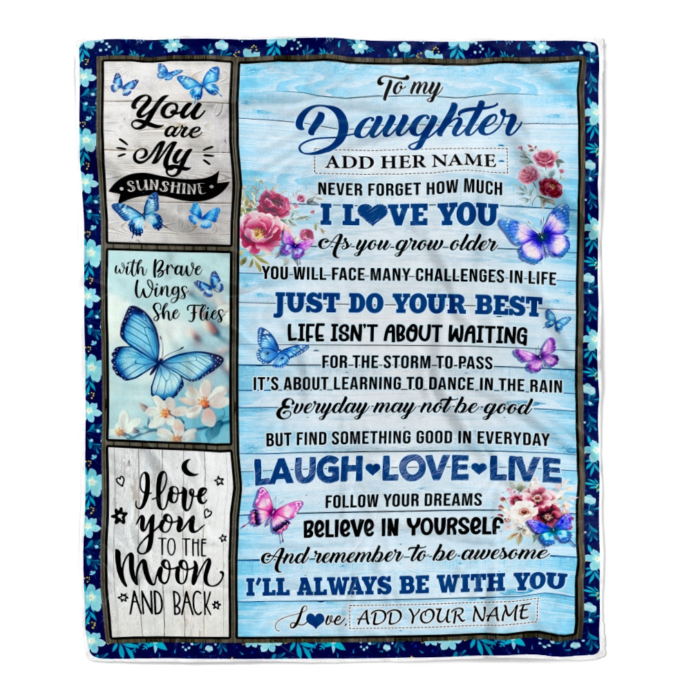 Personalized To My Daughter Gifts From Mom Blanket Wood Butterfly Believe In Yourself Custom Daughter Birthday Gifts Graduation Christmas Fleece Blanket | siriusteestore