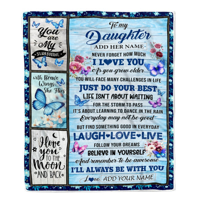 Personalized To My Daughter Gifts From Mom Blanket Wood Butterfly Believe In Yourself Custom Daughter Birthday Gifts Graduation Christmas Fleece Blanket | siriusteestore