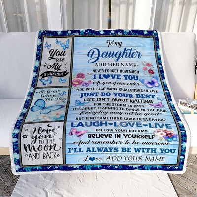 Personalized To My Daughter Gifts From Mom Blanket Wood Butterfly Believe In Yourself Custom Daughter Birthday Gifts Graduation Christmas Fleece Blanket | siriusteestore